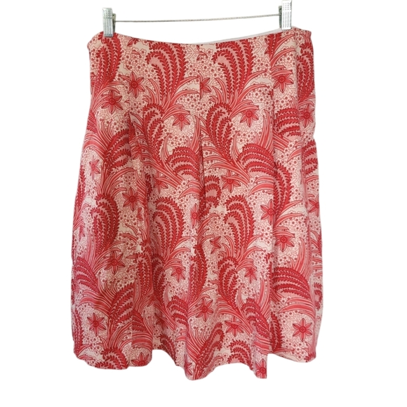 Talbots Plus Sz 14W Red Paisley Pleated Preppy Corpcore Summer A Line Skirt - Picture 4 of 12